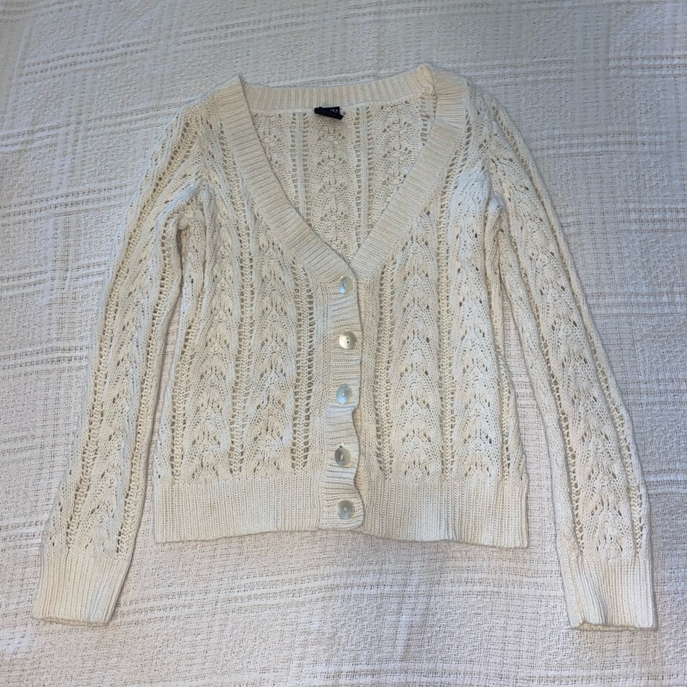 Nautica White Knit Button-Up Cardigan Sweater